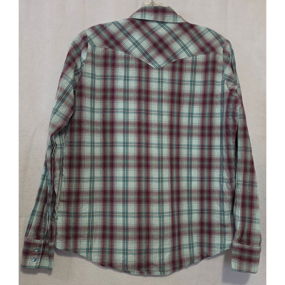 Wrangler As Real As Womens Plaid Western Snap Shirt Purple Teal SZ SM - Picture 4 of 8